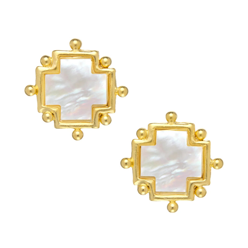 susan shaw: gold cross with genuine freshwater pearl pierced earrings
