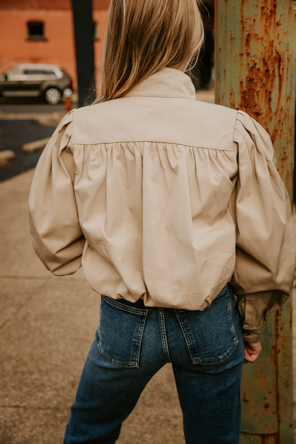 english factory: shirred trench short coat-beige