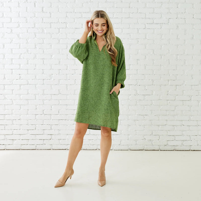 caryn lawn: betsy collar tweed dress-green