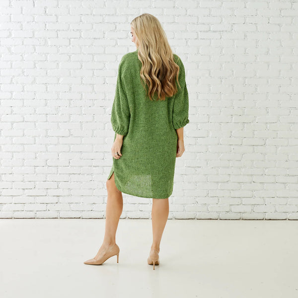 caryn lawn: betsy collar tweed dress-green