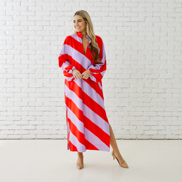 caryn lawn: coco caftan-lavender/red