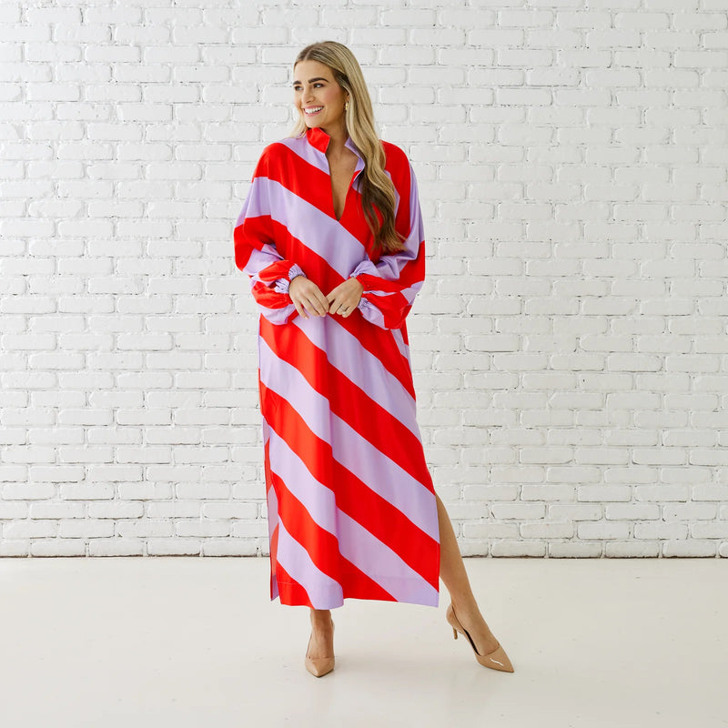 caryn lawn: coco caftan-lavender/red