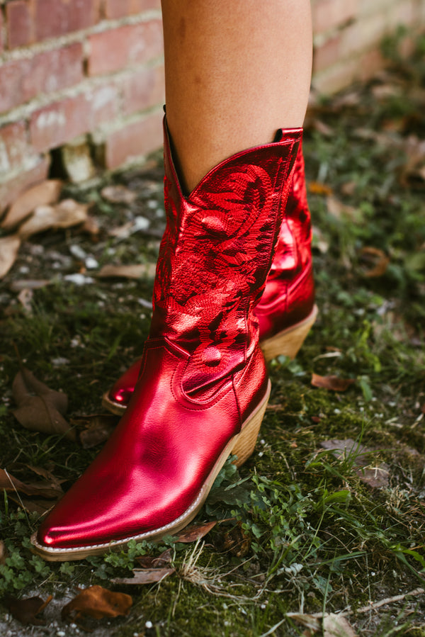 gameday glam metallic red cowboy boot