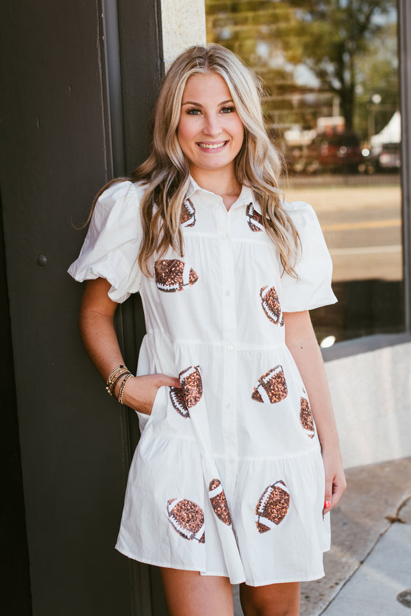 kick off sequin football mini dress-white