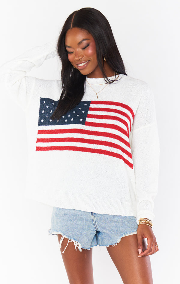 show me your mumu: woodsy sweater-american flag knit