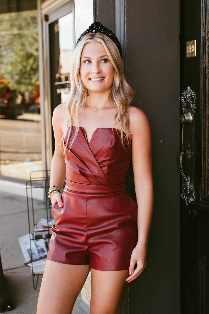 pre-game party red leather romper