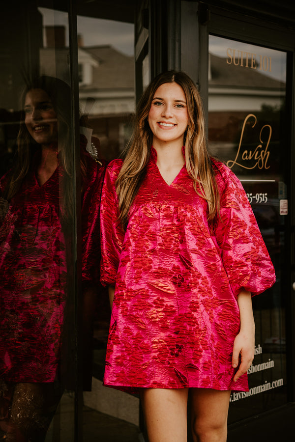 the scarlett puff sleeve dress-hot pink