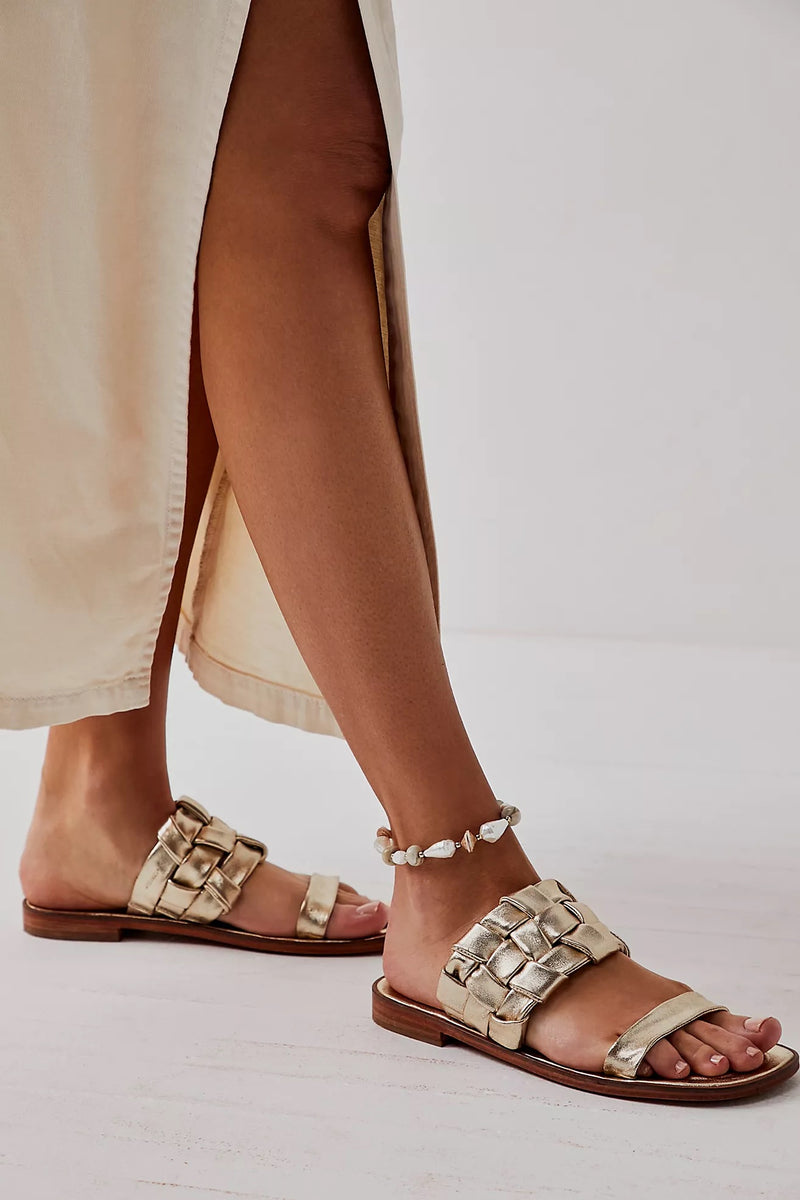 free people: woven river sandal-patina gold