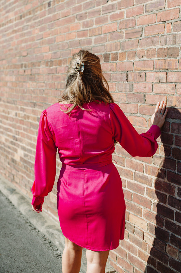 adelyn rae: ellie faux wrap dress-party pink